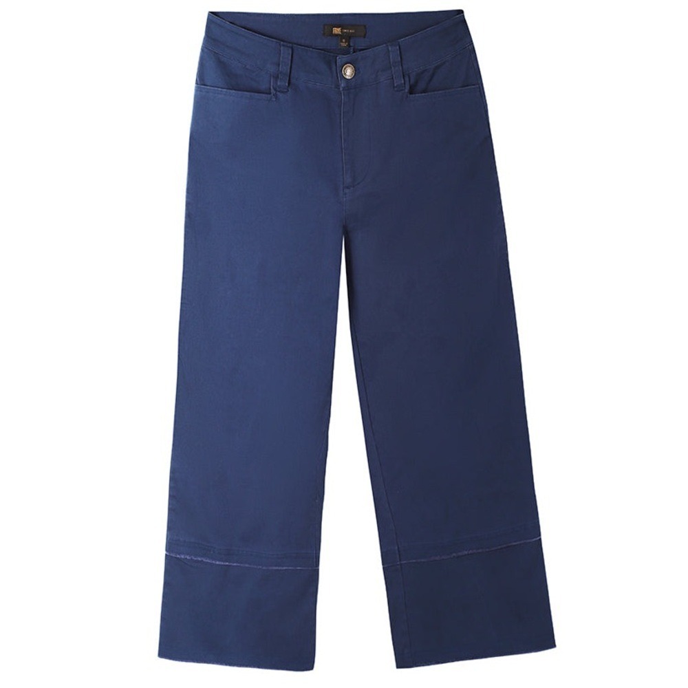 Frye Women's 2 Wide Leg Cropped Pants Nightfall Navy Raw Hem Boho NEW